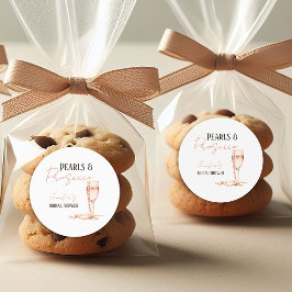 Pegatina Redonda Perlas y Prosecco Rosa Claro Desayuno de Novia