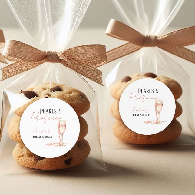 Pegatina Redonda Perlas y Prosecco Rosa Claro Desayuno de Novia (Subido por el creador)