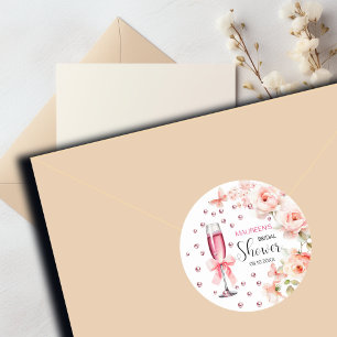 Pegatina Redonda Perlas y Prosecco Rosas Rosadas Polvorientas Despe