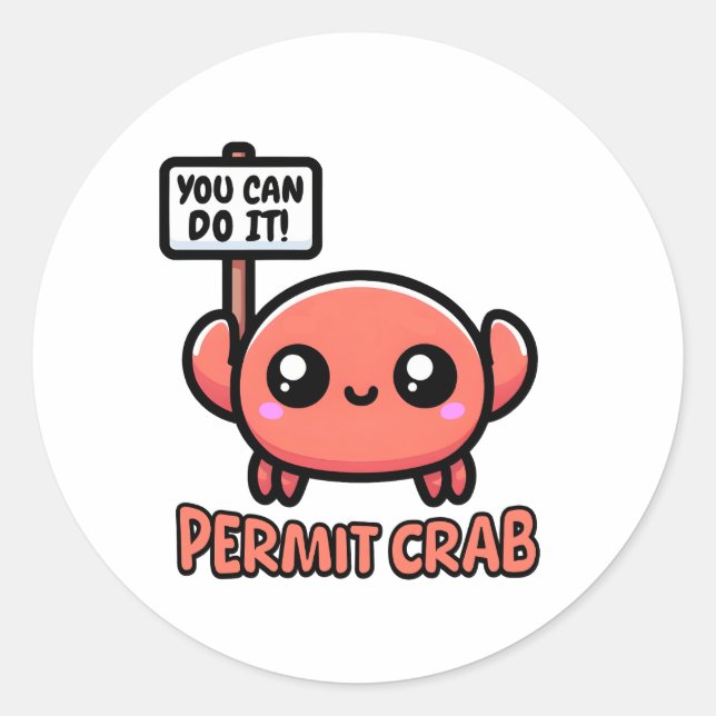 Pegatina Redonda ¡Permitan el cangrejo! Personalizado Cute Crab Pun (Anverso)