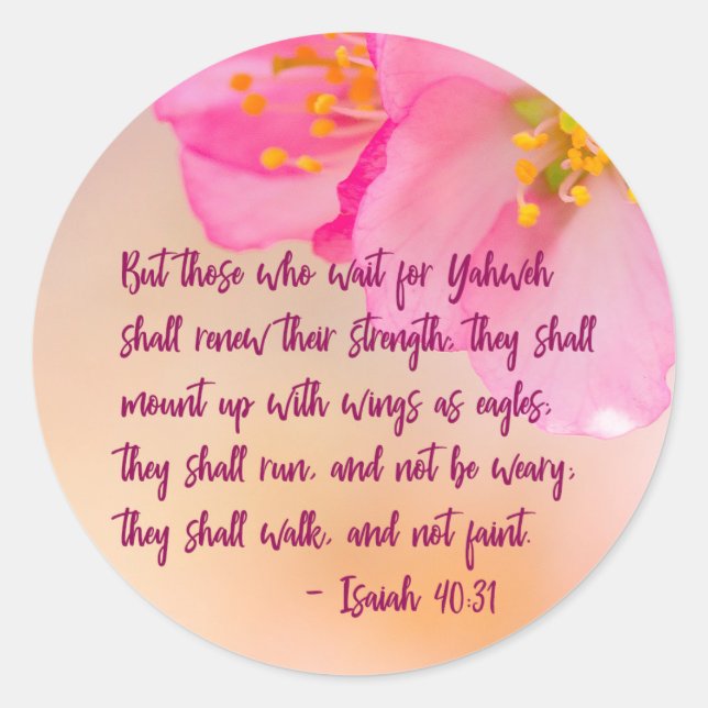 Pegatina Redonda Pero Aquellos Que Esperan Al Cristiano Floral Insp (Anverso)