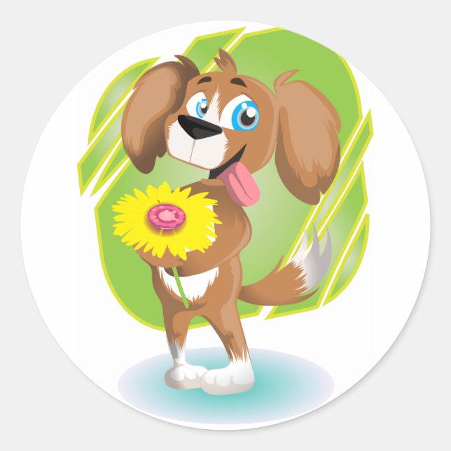 Pegatina Redonda Perrito Adorable (Anverso)
