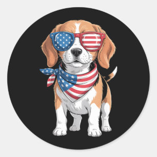 Pegatina Redonda Perrito Beagle Bandana de la Bandera Americana Pat