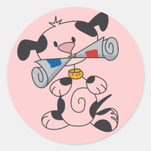 Pegatina Redonda Perrito con las camisetas y los regalos del