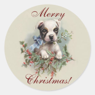 Pegatina Redonda Perrito de Boston Terrier - día de fiesta lindo