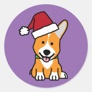 Pegatina Redonda Perrito de Corgi Navidades de Pembroke