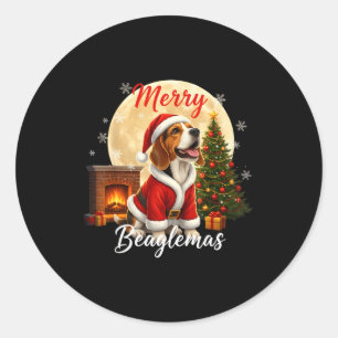 Pegatina Redonda Perrito de Navidad Disfraz de Beagle Beagle Navida
