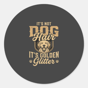 Pegatina Redonda Perrito de pelo dorado divertido con purpurina