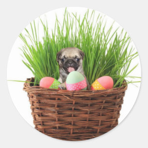 Pegatina Redonda Perrito feliz del barro amasado de Pascua