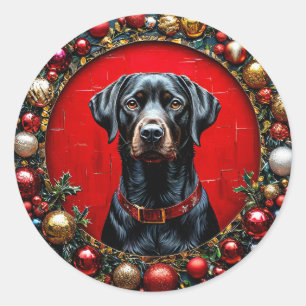 Pegatina Redonda Perrito navideño adorable