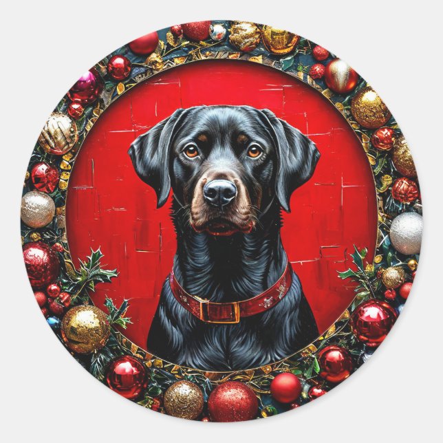 Pegatina Redonda Perrito navideño adorable (Anverso)