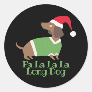 Pegatina Redonda Perrito salchicha divertido de Navidad