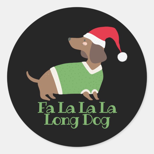 Pegatina Redonda Perrito salchicha divertido de Navidad (Anverso)