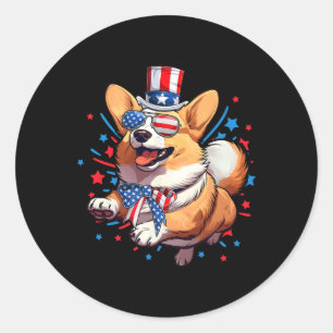 Pegatina Redonda Perro 4 De Julio Bandera Estadounidense Patriótica