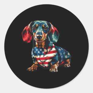 Pegatina Redonda Perro 4 De Julio Regalos De Bandera Estadounidense