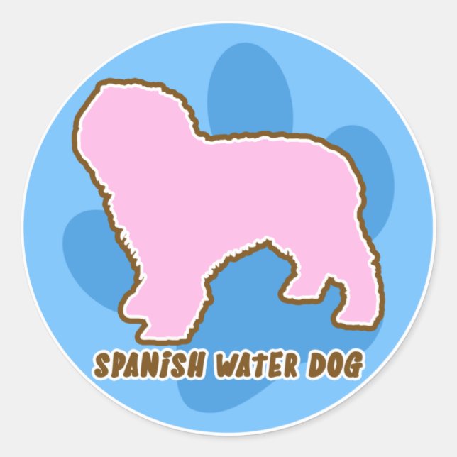 Pegatina Redonda Perro acuático español de moda (Anverso)