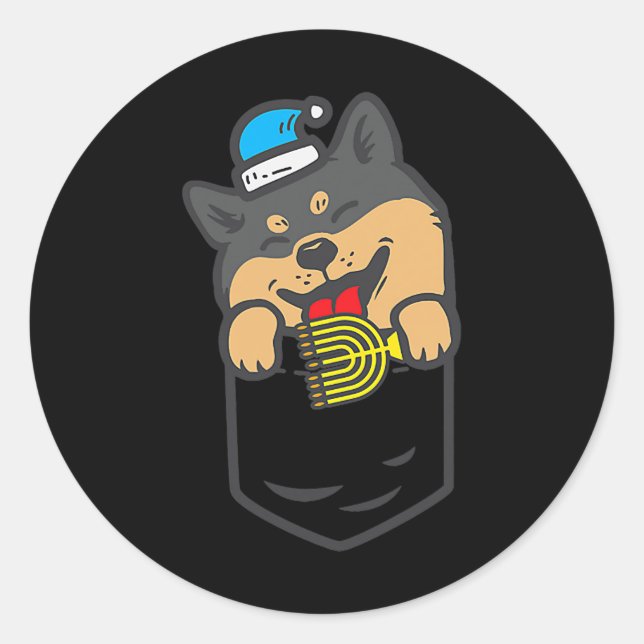 Pegatina Redonda Perro Akita Pocket Negro Shiba Inu Menorah Akita P (Anverso)