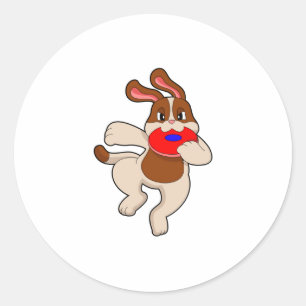 Pegatina Redonda Perro al jugar