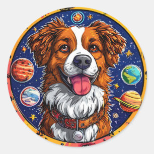 Pegatina Redonda Perro alegre Arte de Animal Espacial Lindo