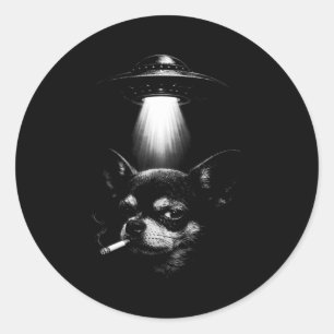Pegatina Redonda Perro Alien Fumando Cigarrillo Camiseta Ufo Divert