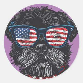 Pegatina Redonda Perro americano 4 de julio