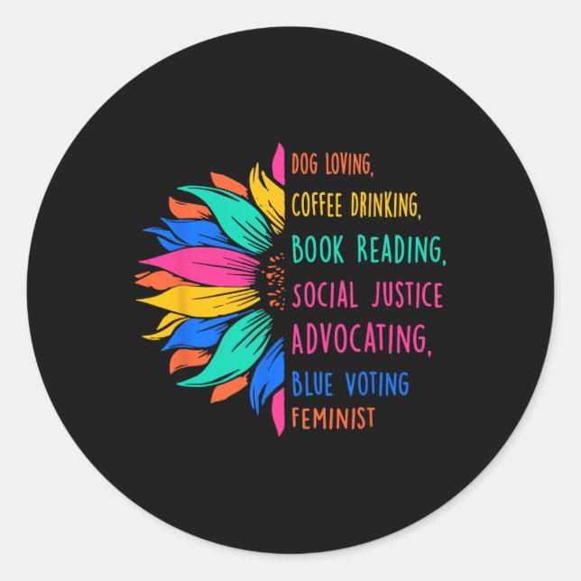 Pegatina Redonda Perro Amo Café Bebida Libro Leyendo Jus Social (Anverso)