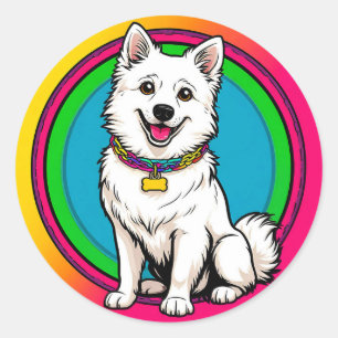 Pegatina Redonda Perro Animado Adorable con Collar