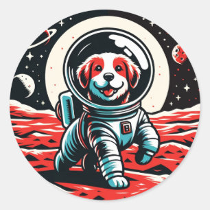 Pegatina Redonda Perro astronauta - Aventura espacial cósmica canin