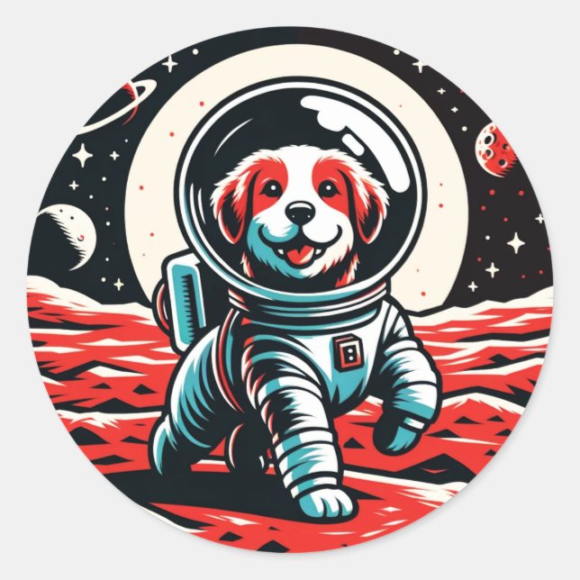 Pegatina Redonda Perro astronauta - Aventura espacial cósmica canin (Anverso)