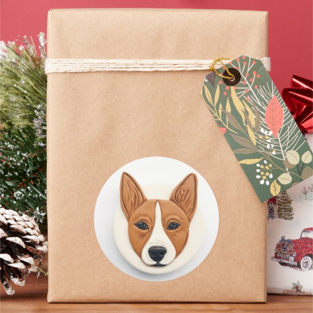 Pegatina Redonda Perro Basenji Inspirado en 3D (Vacaciones)