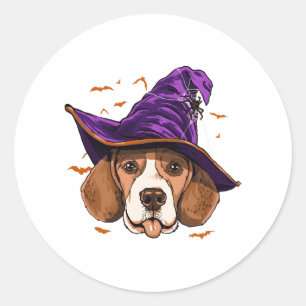 Pegatina Redonda Perro Beagle Bruja Graciosa Perro Halloween Lover