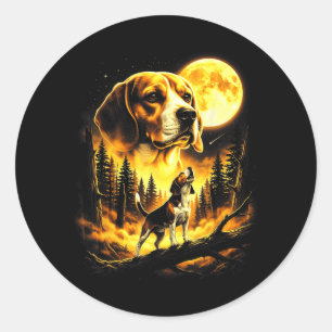 Pegatina Redonda Perro Beagle Cool Aullando a La Luna Vintage 90s