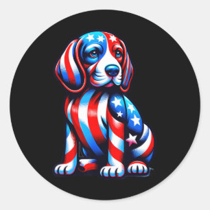 Pegatina Redonda Perro Beagle Cute Bandera Ee.Uu. Hombres Amantes D