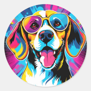 Pegatina Redonda Perro Beagle Dinámico