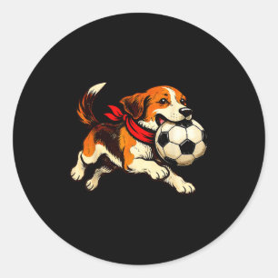 Pegatina Redonda Perro Beagle Divertido Jugando Fútbol Día de Juego