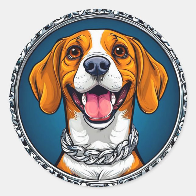 Pegatina Redonda Perro Beagle lindo (Anverso)