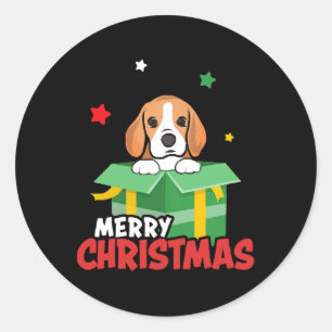 Pegatina Redonda Perro Beagle Santa Amantes Merry Christmas Navidad