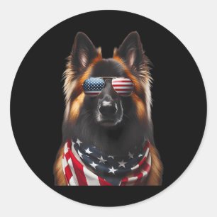 Pegatina Redonda Perro belga Tervuren 4 De Julio Independencia Esta