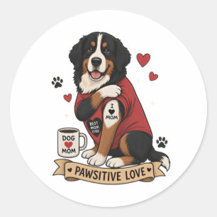 Pegatina Redonda Perro bernés con ilustración de tatuaje Me encanta