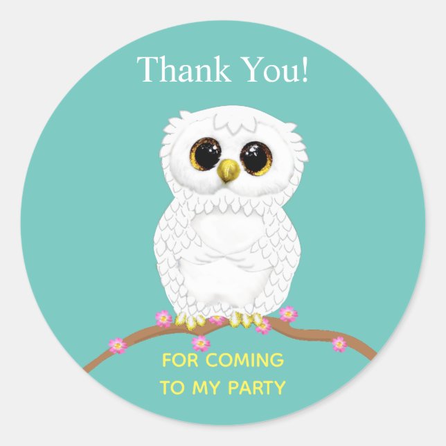 Pegatina Redonda Perro blanco en luz verde azulado gracias (Anverso)