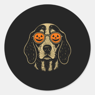 Pegatina Redonda Perro Bluetick Coonhound de Halloween con Gles de