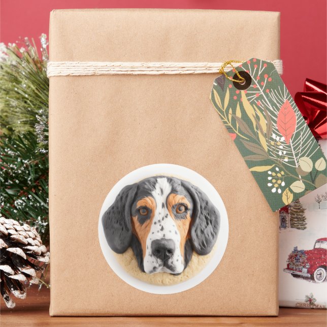 Pegatina Redonda Perro Bluetick Coonhound Inspirado en 3D (Vacaciones)