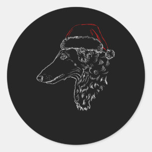 Pegatina Redonda Perro Borzoi con Santa Hat