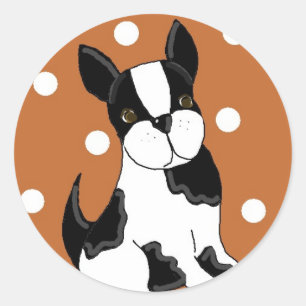 Pegatina Redonda Perro Boston Terrier Caricaturesco