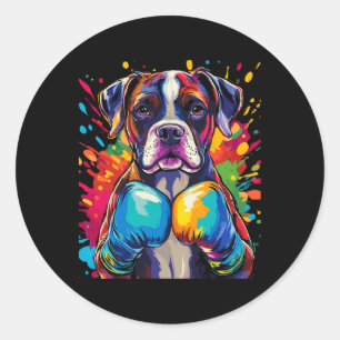Pegatina Redonda Perro Boxeador Con Guantes De Boxeo Splash De Colo