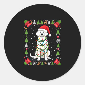 Pegatina Redonda Perro Boxer Blanco Jersey Feo De Navidad Divertido