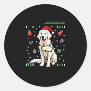 Pegatina Redonda Perro Boxer Blanco Jersey Feo De Navidad Divertido