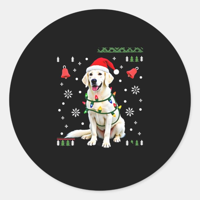 Pegatina Redonda Perro Boxer Blanco Jersey Feo De Navidad Divertido (Anverso)