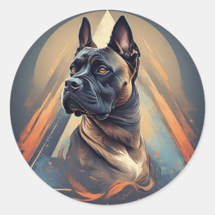 Pegatina Redonda Perro Boxer con Fondo Geométrico