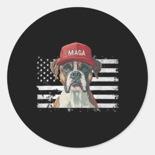Pegatina Redonda Perro Boxer Con La Bandera Americana Mega Gorra